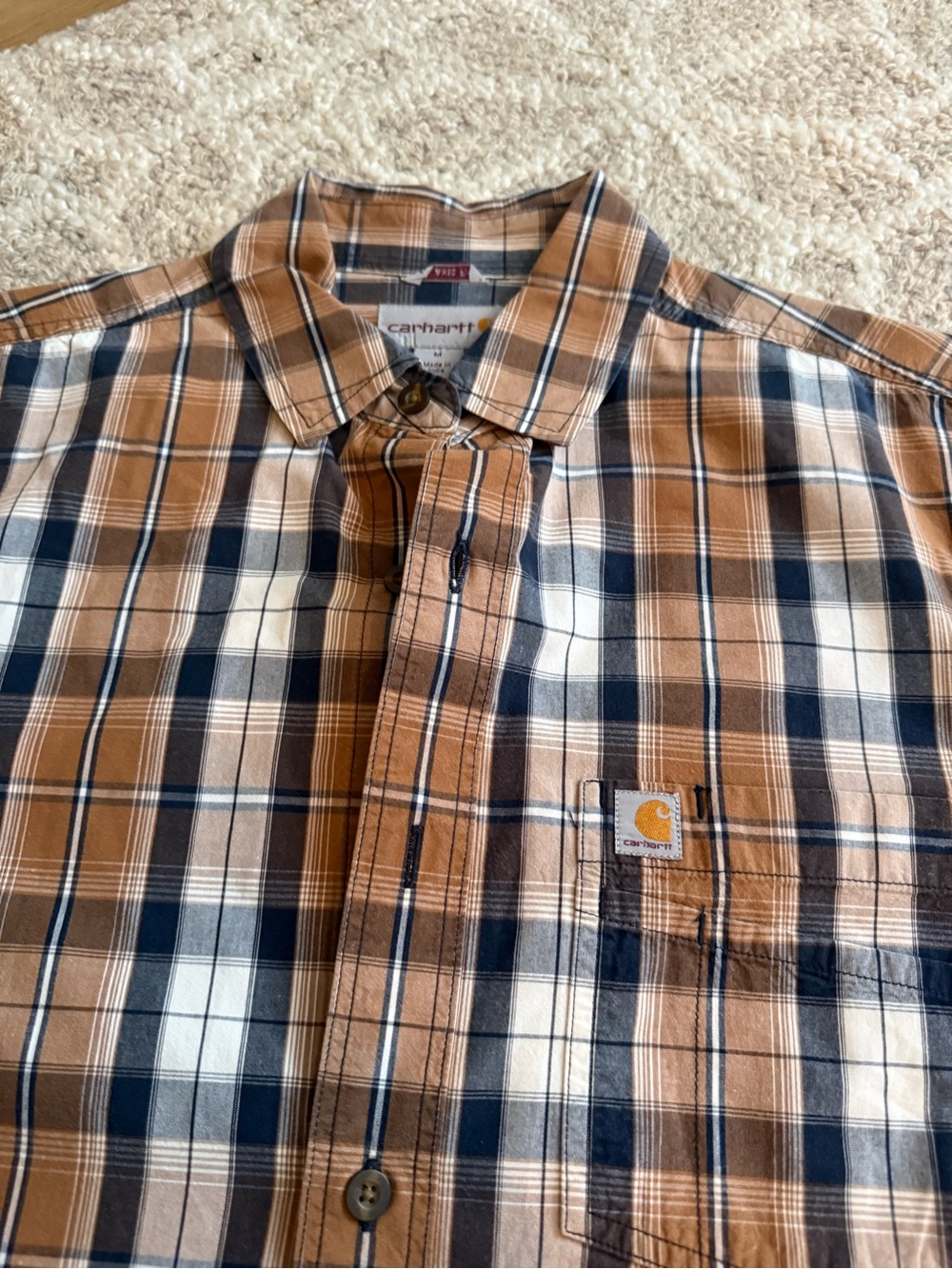 Carhartt Brown and Navy Plaid Button-Down Work Shirt
